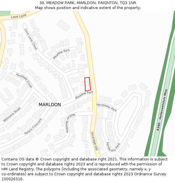 39, MEADOW PARK, MARLDON, PAIGNTON, TQ3 1NR: Location map and indicative extent of plot