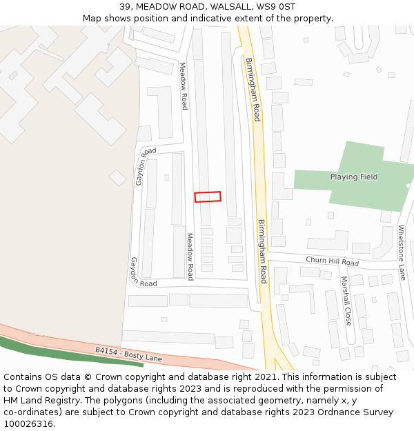39, MEADOW ROAD, WALSALL, WS9 0ST: Location map and indicative extent of plot
