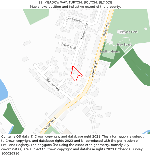 39, MEADOW WAY, TURTON, BOLTON, BL7 0DE: Location map and indicative extent of plot