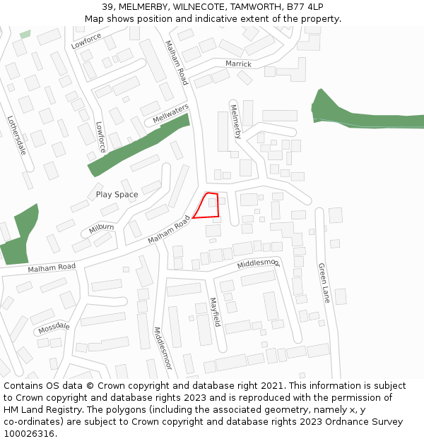 39, MELMERBY, WILNECOTE, TAMWORTH, B77 4LP: Location map and indicative extent of plot