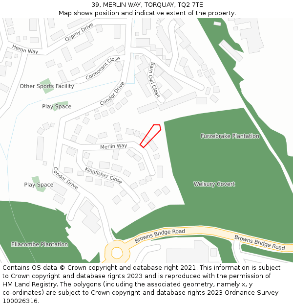 39, MERLIN WAY, TORQUAY, TQ2 7TE: Location map and indicative extent of plot