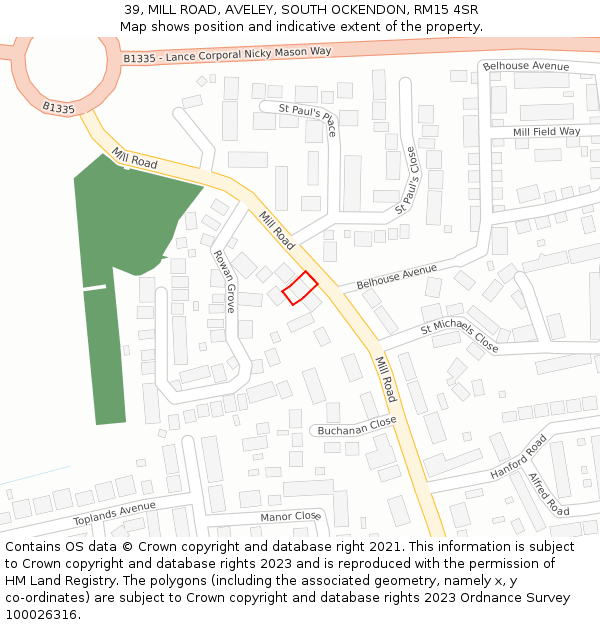 39, MILL ROAD, AVELEY, SOUTH OCKENDON, RM15 4SR: Location map and indicative extent of plot