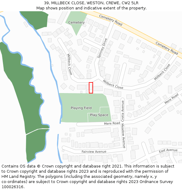 39, MILLBECK CLOSE, WESTON, CREWE, CW2 5LR: Location map and indicative extent of plot