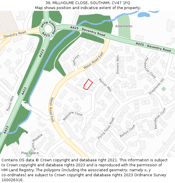 39, MILLHOLME CLOSE, SOUTHAM, CV47 1FQ: Location map and indicative extent of plot