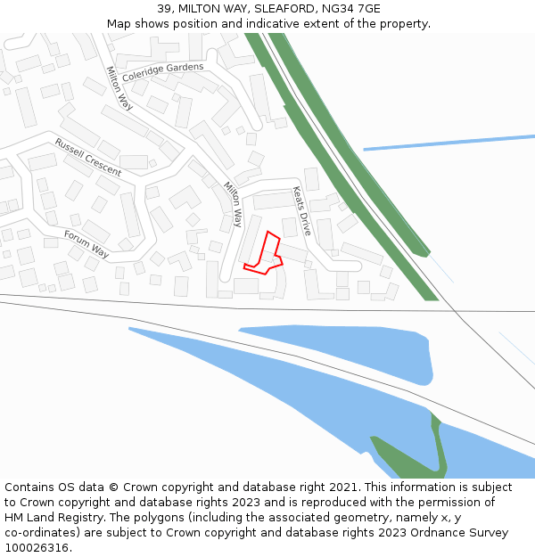 39, MILTON WAY, SLEAFORD, NG34 7GE: Location map and indicative extent of plot