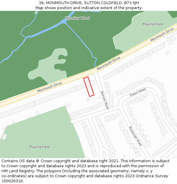 39, MONMOUTH DRIVE, SUTTON COLDFIELD, B73 6JH: Location map and indicative extent of plot