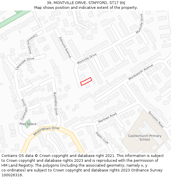 39, MONTVILLE DRIVE, STAFFORD, ST17 9XJ: Location map and indicative extent of plot
