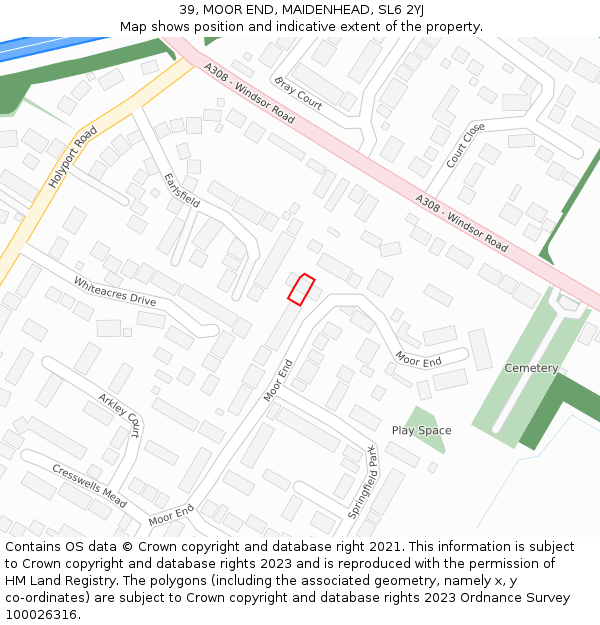 39, MOOR END, MAIDENHEAD, SL6 2YJ: Location map and indicative extent of plot