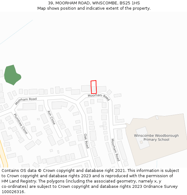 39, MOORHAM ROAD, WINSCOMBE, BS25 1HS: Location map and indicative extent of plot