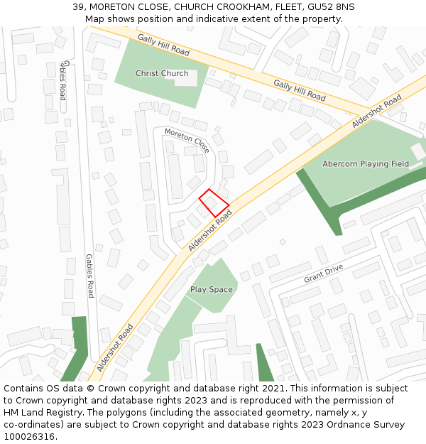 39, MORETON CLOSE, CHURCH CROOKHAM, FLEET, GU52 8NS: Location map and indicative extent of plot