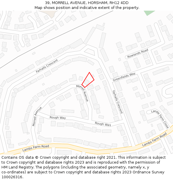 39, MORRELL AVENUE, HORSHAM, RH12 4DD: Location map and indicative extent of plot
