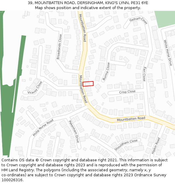 39, MOUNTBATTEN ROAD, DERSINGHAM, KING'S LYNN, PE31 6YE: Location map and indicative extent of plot