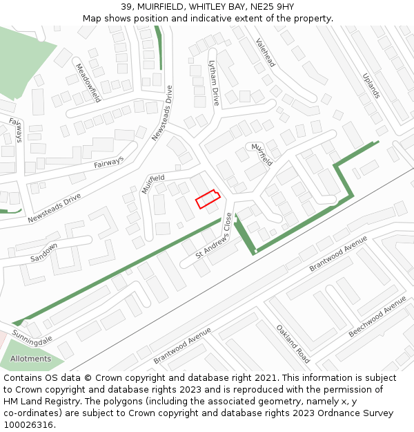 39, MUIRFIELD, WHITLEY BAY, NE25 9HY: Location map and indicative extent of plot