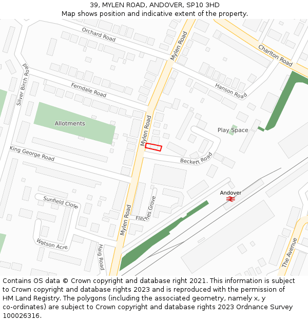 39, MYLEN ROAD, ANDOVER, SP10 3HD: Location map and indicative extent of plot