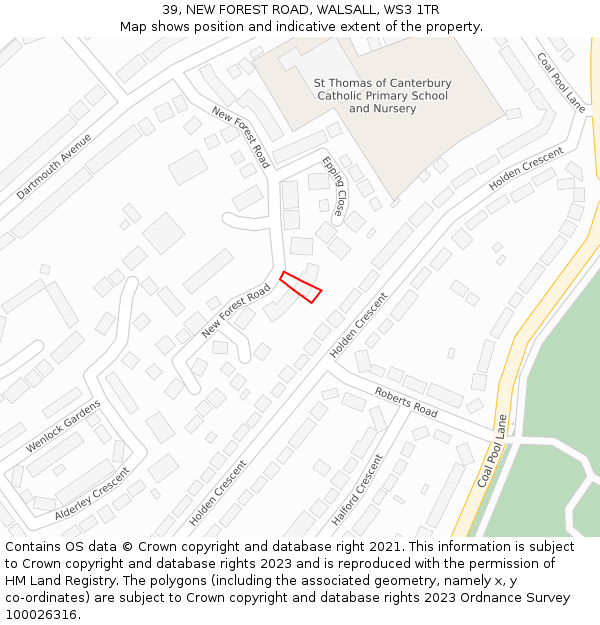 39, NEW FOREST ROAD, WALSALL, WS3 1TR: Location map and indicative extent of plot