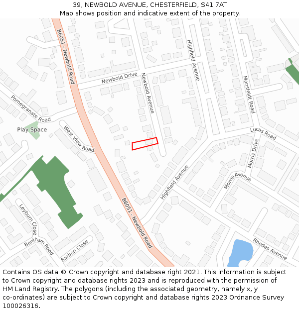 39, NEWBOLD AVENUE, CHESTERFIELD, S41 7AT: Location map and indicative extent of plot
