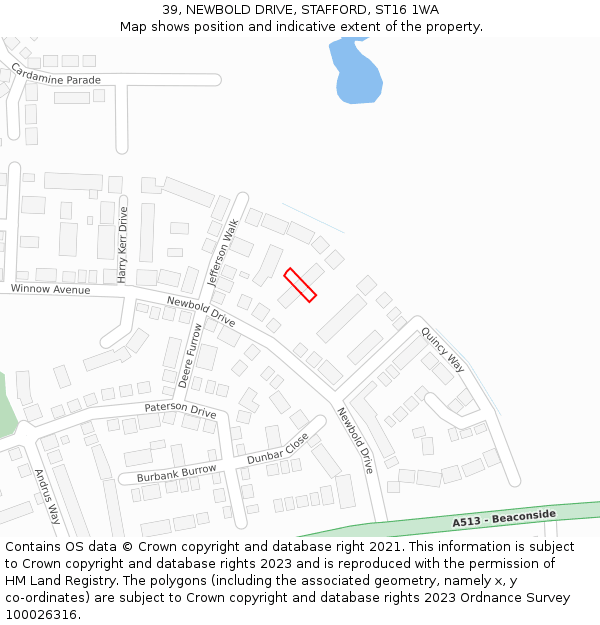 39, NEWBOLD DRIVE, STAFFORD, ST16 1WA: Location map and indicative extent of plot
