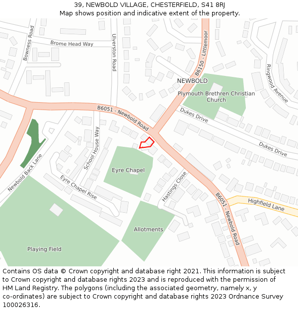 39, NEWBOLD VILLAGE, CHESTERFIELD, S41 8RJ: Location map and indicative extent of plot