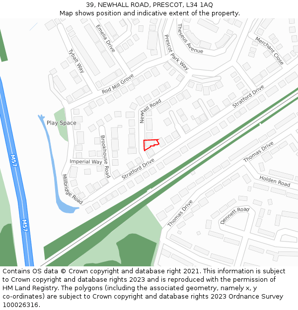 39, NEWHALL ROAD, PRESCOT, L34 1AQ: Location map and indicative extent of plot