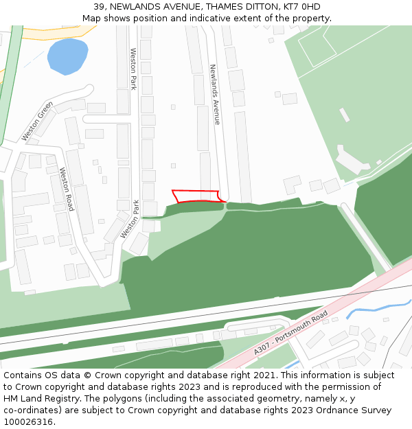 39, NEWLANDS AVENUE, THAMES DITTON, KT7 0HD: Location map and indicative extent of plot