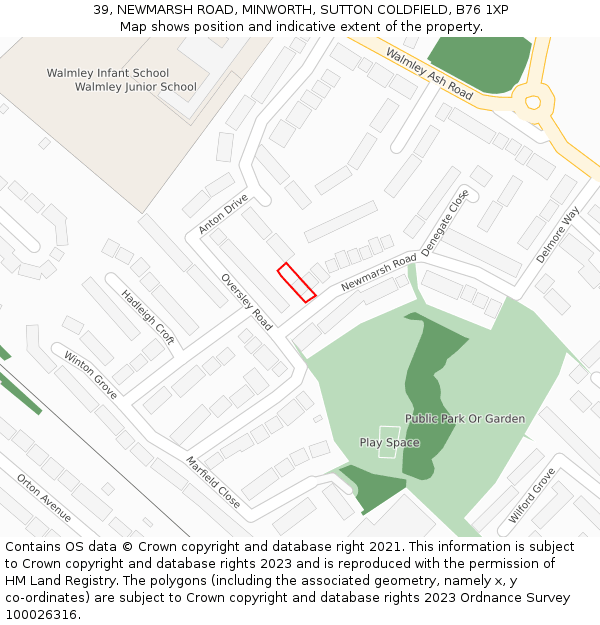 39, NEWMARSH ROAD, MINWORTH, SUTTON COLDFIELD, B76 1XP: Location map and indicative extent of plot