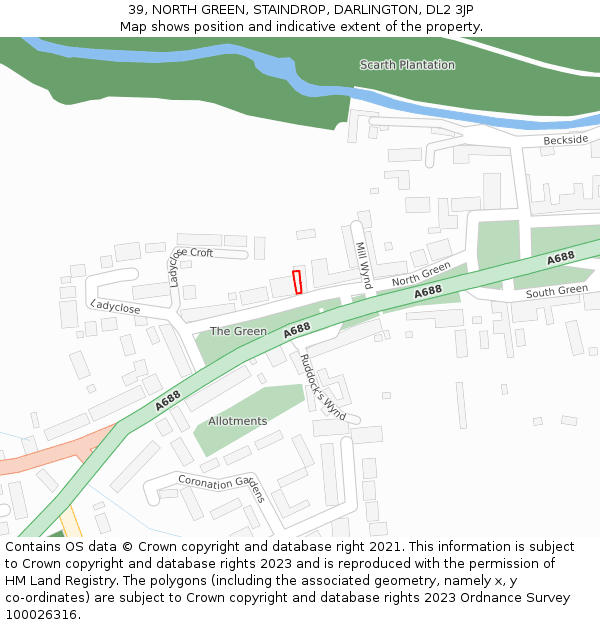 39, NORTH GREEN, STAINDROP, DARLINGTON, DL2 3JP: Location map and indicative extent of plot