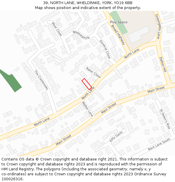 39, NORTH LANE, WHELDRAKE, YORK, YO19 6BB: Location map and indicative extent of plot