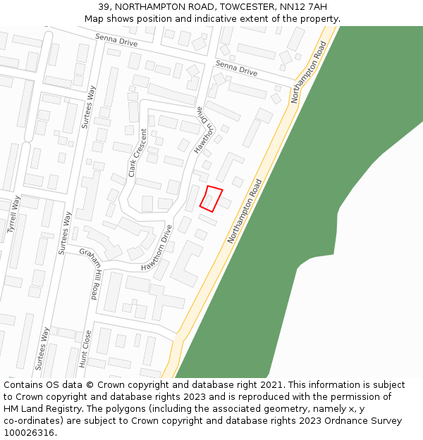 39, NORTHAMPTON ROAD, TOWCESTER, NN12 7AH: Location map and indicative extent of plot