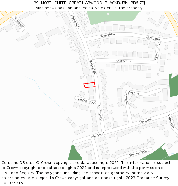 39, NORTHCLIFFE, GREAT HARWOOD, BLACKBURN, BB6 7PJ: Location map and indicative extent of plot