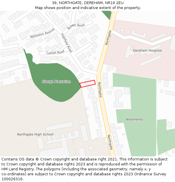 39, NORTHGATE, DEREHAM, NR19 2EU: Location map and indicative extent of plot