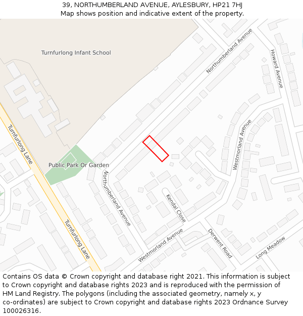 39, NORTHUMBERLAND AVENUE, AYLESBURY, HP21 7HJ: Location map and indicative extent of plot