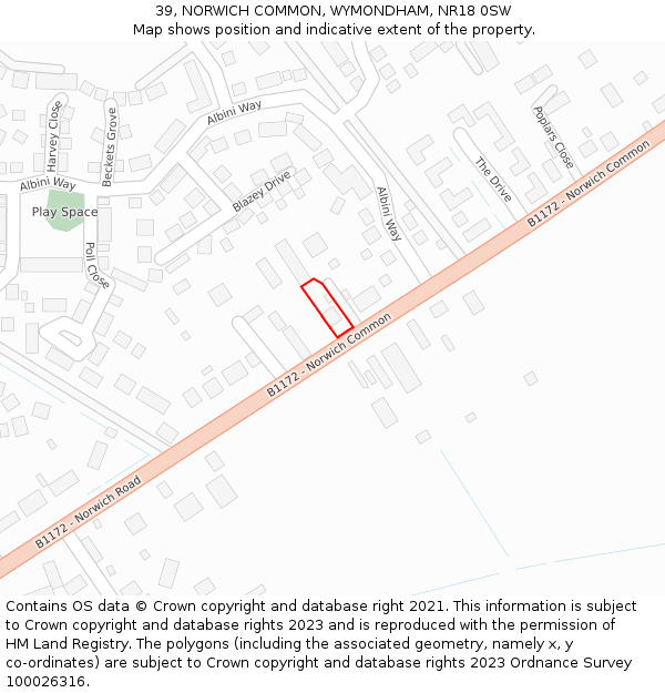 39, NORWICH COMMON, WYMONDHAM, NR18 0SW: Location map and indicative extent of plot