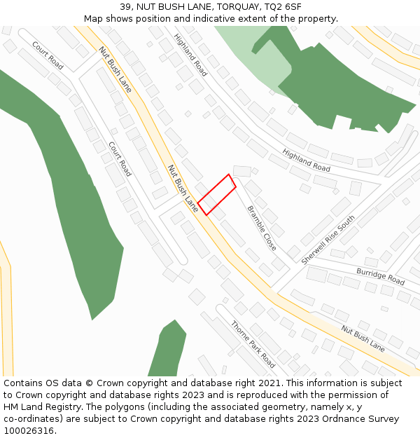39, NUT BUSH LANE, TORQUAY, TQ2 6SF: Location map and indicative extent of plot