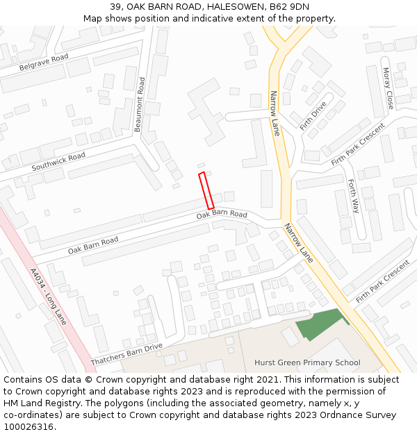 39, OAK BARN ROAD, HALESOWEN, B62 9DN: Location map and indicative extent of plot