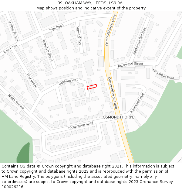 39, OAKHAM WAY, LEEDS, LS9 9AL: Location map and indicative extent of plot