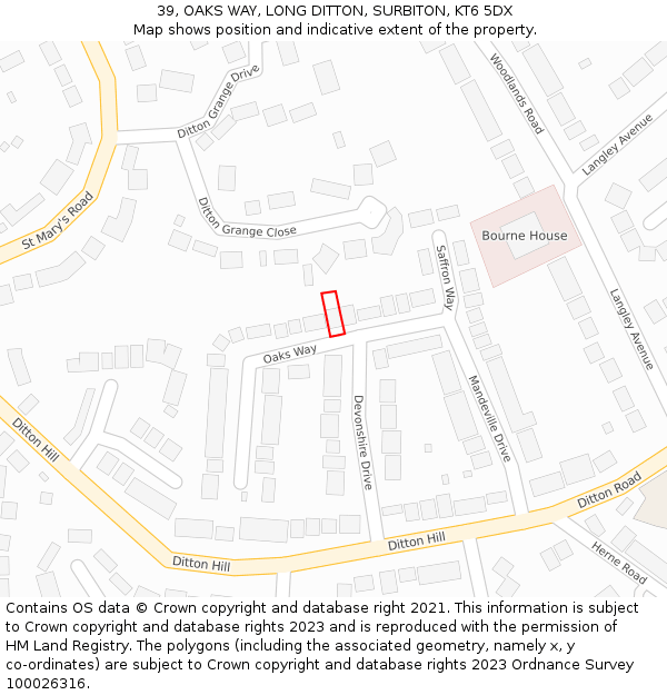 39, OAKS WAY, LONG DITTON, SURBITON, KT6 5DX: Location map and indicative extent of plot