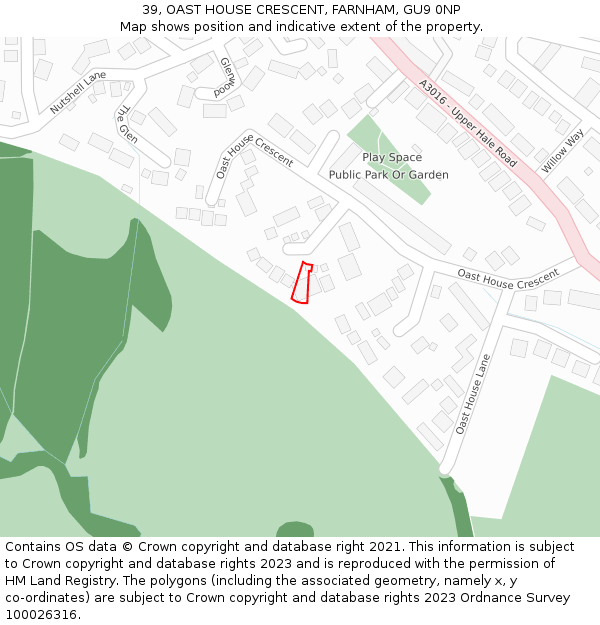 39, OAST HOUSE CRESCENT, FARNHAM, GU9 0NP: Location map and indicative extent of plot