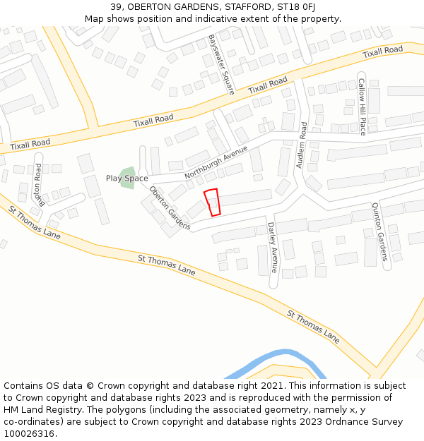 39, OBERTON GARDENS, STAFFORD, ST18 0FJ: Location map and indicative extent of plot