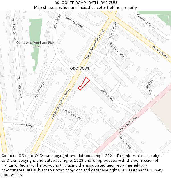 39, OOLITE ROAD, BATH, BA2 2UU: Location map and indicative extent of plot