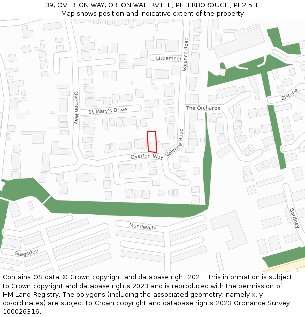 39, OVERTON WAY, ORTON WATERVILLE, PETERBOROUGH, PE2 5HF: Location map and indicative extent of plot