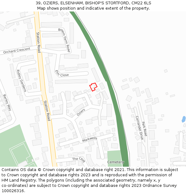 39, OZIERS, ELSENHAM, BISHOP'S STORTFORD, CM22 6LS: Location map and indicative extent of plot