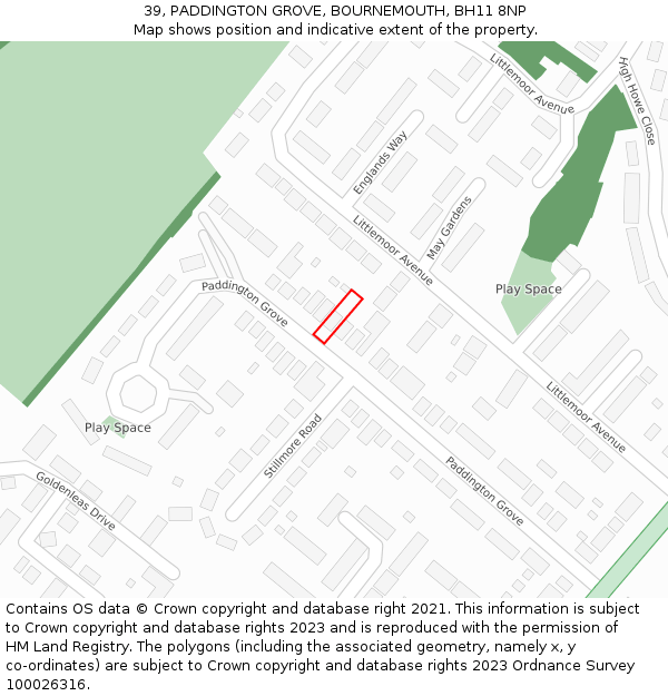 39, PADDINGTON GROVE, BOURNEMOUTH, BH11 8NP: Location map and indicative extent of plot