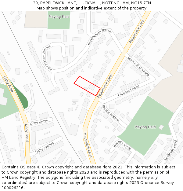 39, PAPPLEWICK LANE, HUCKNALL, NOTTINGHAM, NG15 7TN: Location map and indicative extent of plot