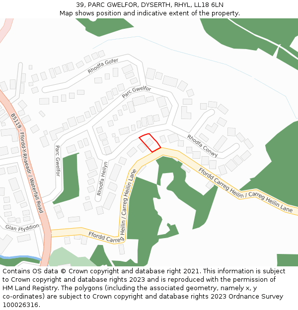 39, PARC GWELFOR, DYSERTH, RHYL, LL18 6LN: Location map and indicative extent of plot