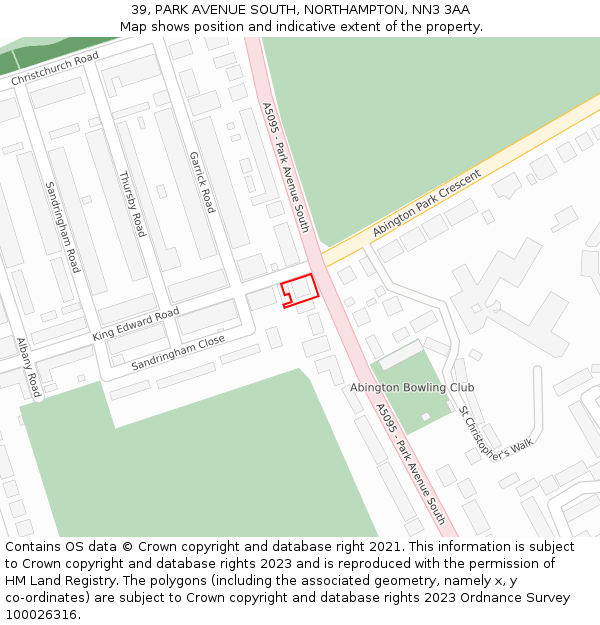 39, PARK AVENUE SOUTH, NORTHAMPTON, NN3 3AA: Location map and indicative extent of plot