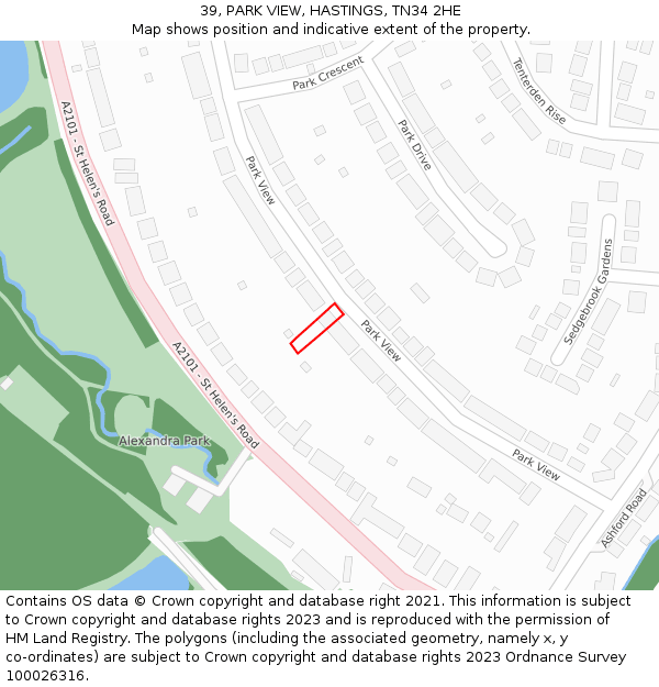 39, PARK VIEW, HASTINGS, TN34 2HE: Location map and indicative extent of plot