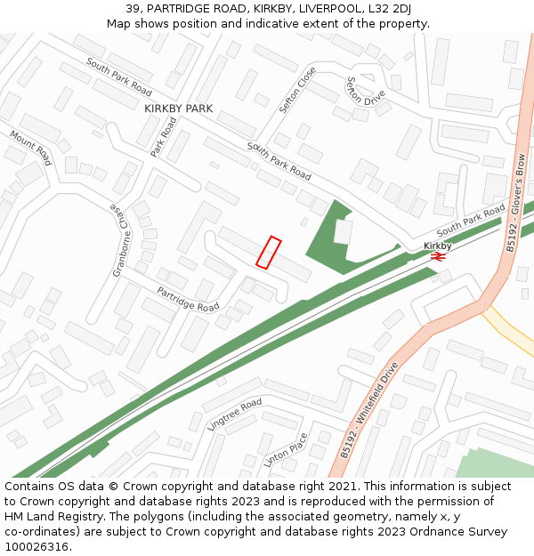 39, PARTRIDGE ROAD, KIRKBY, LIVERPOOL, L32 2DJ: Location map and indicative extent of plot