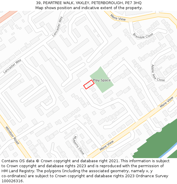 39, PEARTREE WALK, YAXLEY, PETERBOROUGH, PE7 3HQ: Location map and indicative extent of plot