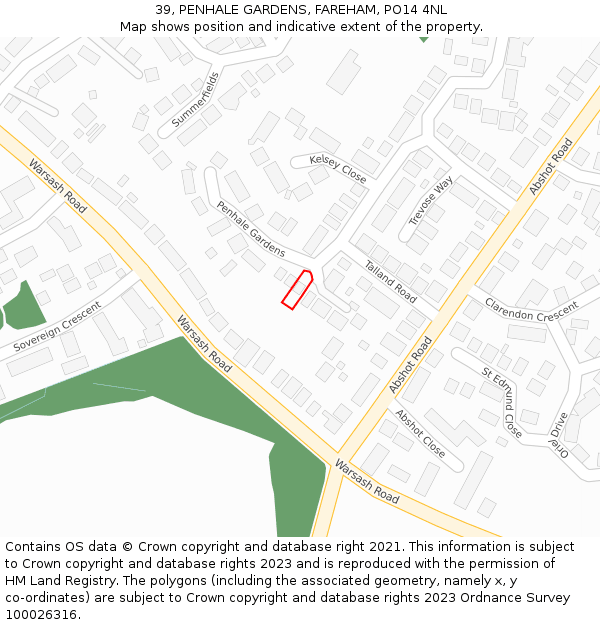 39, PENHALE GARDENS, FAREHAM, PO14 4NL: Location map and indicative extent of plot
