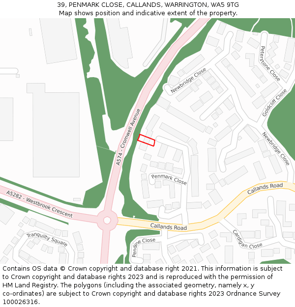 39, PENMARK CLOSE, CALLANDS, WARRINGTON, WA5 9TG: Location map and indicative extent of plot